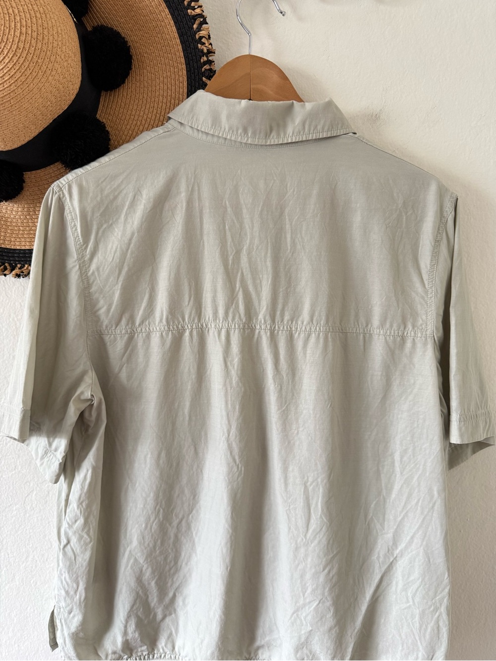 COS Sage Green Gray Half Zip Collared Short Sleeve Top Size 10 Utility Shirt - Picture 6 of 11